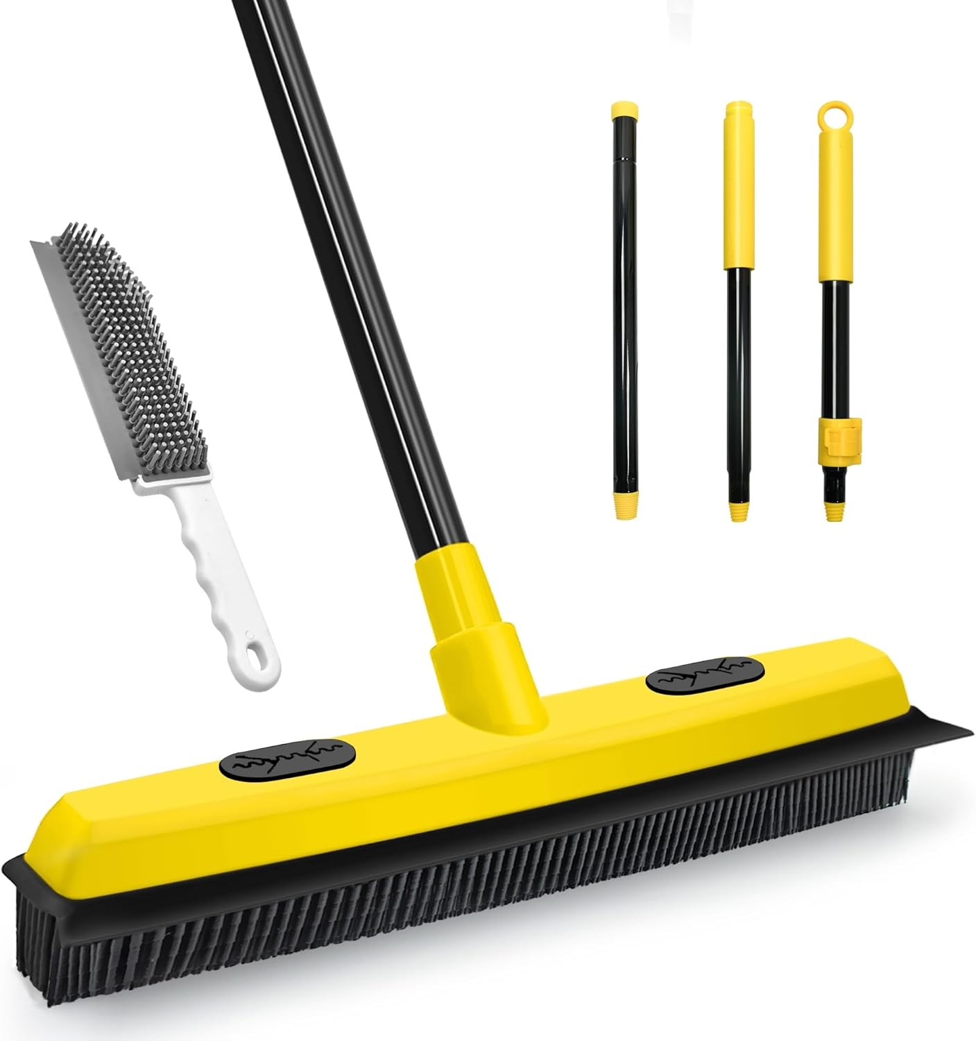 Rubber Broom with Squeee, Pet Hair Removal 52.8 inches Long Handle, Push