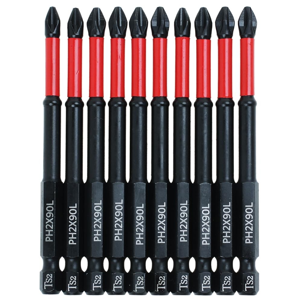 AUTOTOOLHOME 10 Pack Phillips PH2 Magnetic Anti Slip Length:90mm, Black