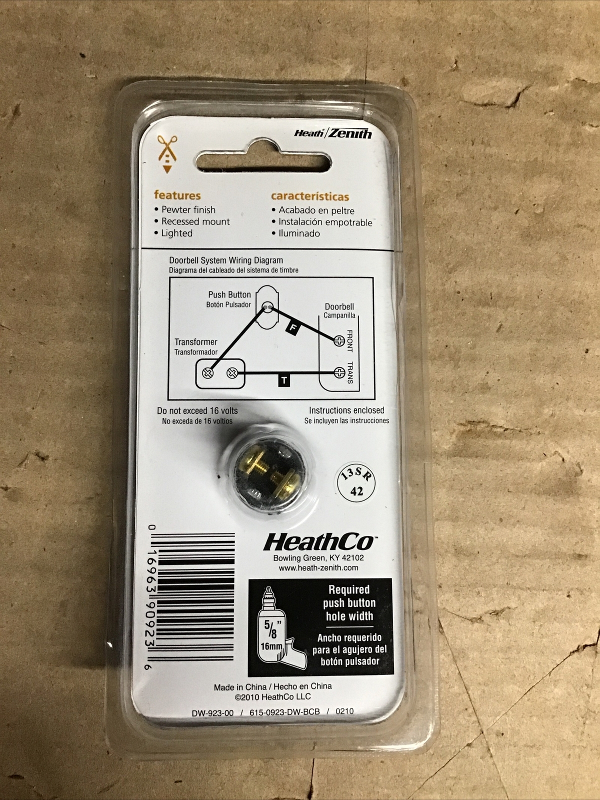 Heath Zenith LE-223 Wired Lighted Door Bell Button Solid Brushed Pewter Finish