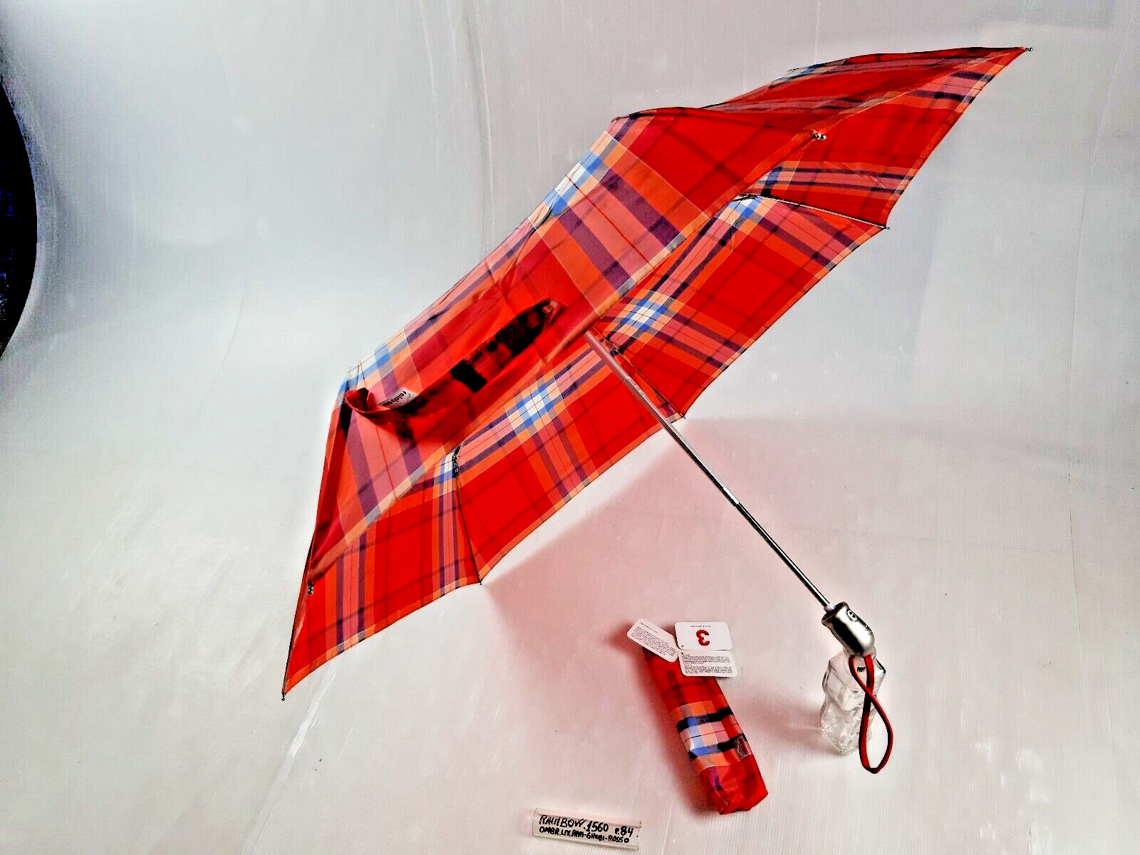 Women's/Unisex Mini Umbrella - Automatic - 7 Studs - Red - 1560 - Rainbow