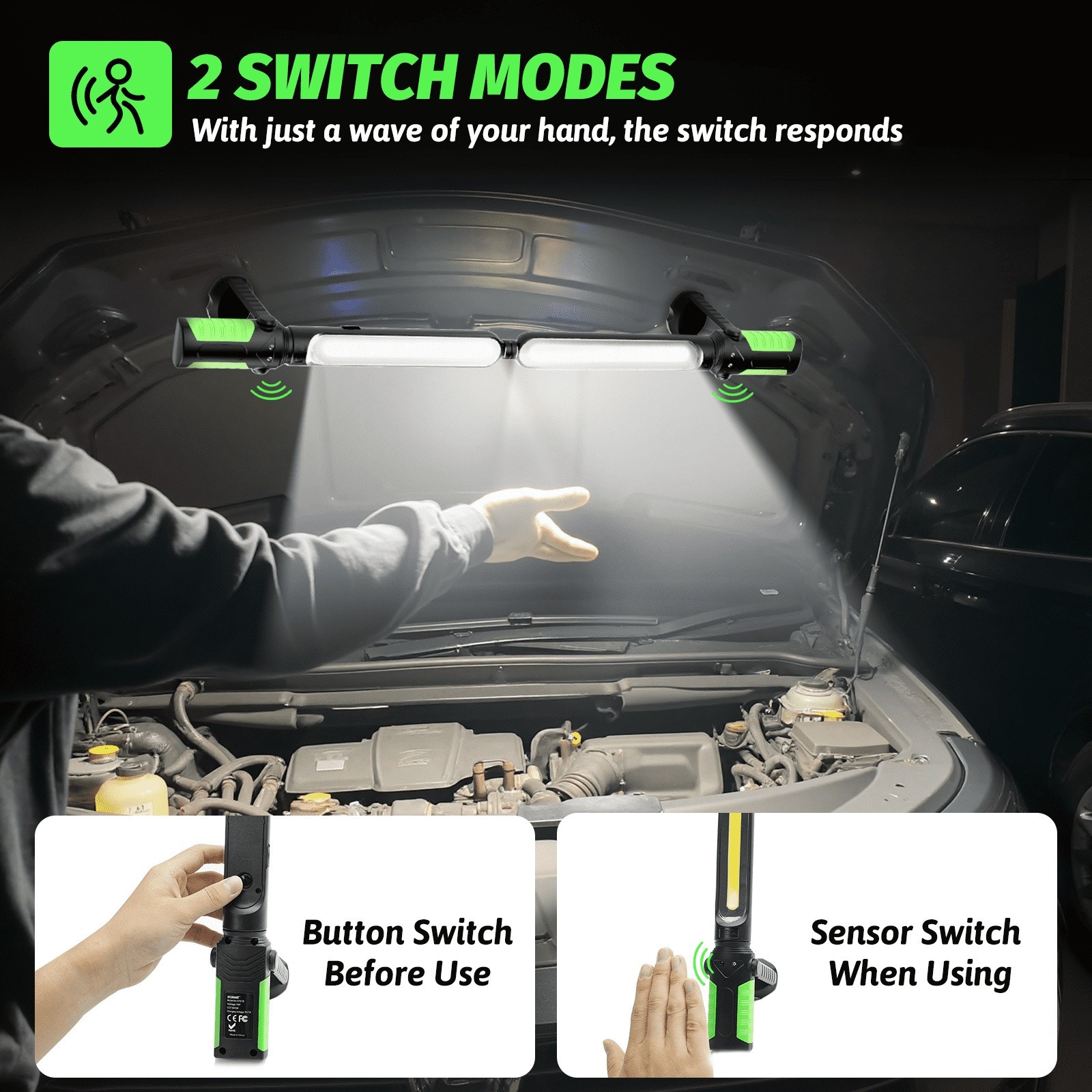 2Pack Rechargeable LED Mechanic Light with Sensor Magnetic Automotive Work