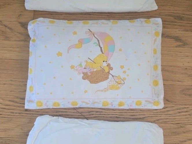 Vintage Care Bear Baby Pillowcase & FORTREL Pillow, FUNSHINE BEAR 16 x 11 In