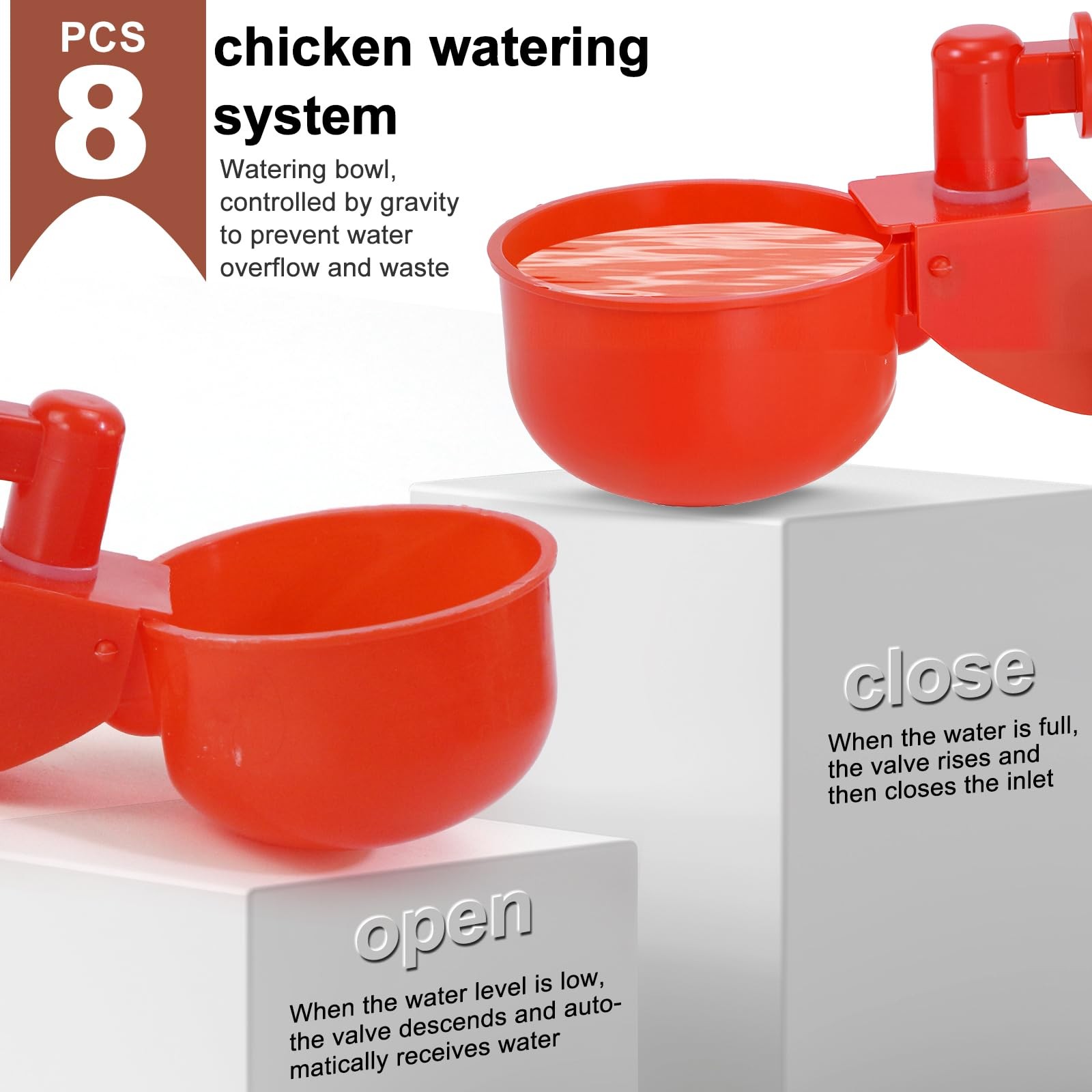 Automatic Chicken Watering System with 8 Cups, 6m Hose, Float Valve - Includes