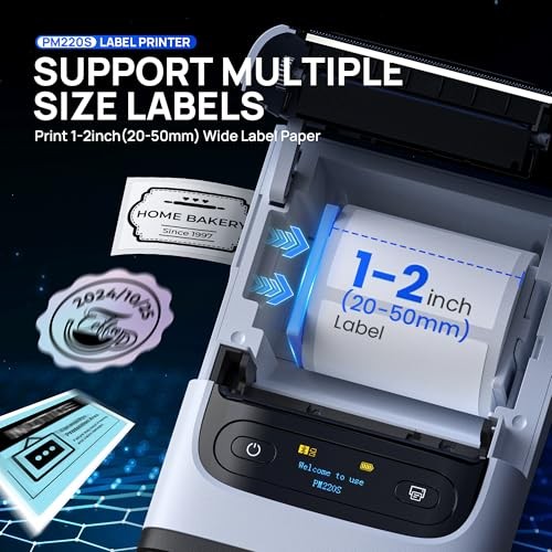 White PM220S Label Maker with Tape, Bluetooth, Easy to White