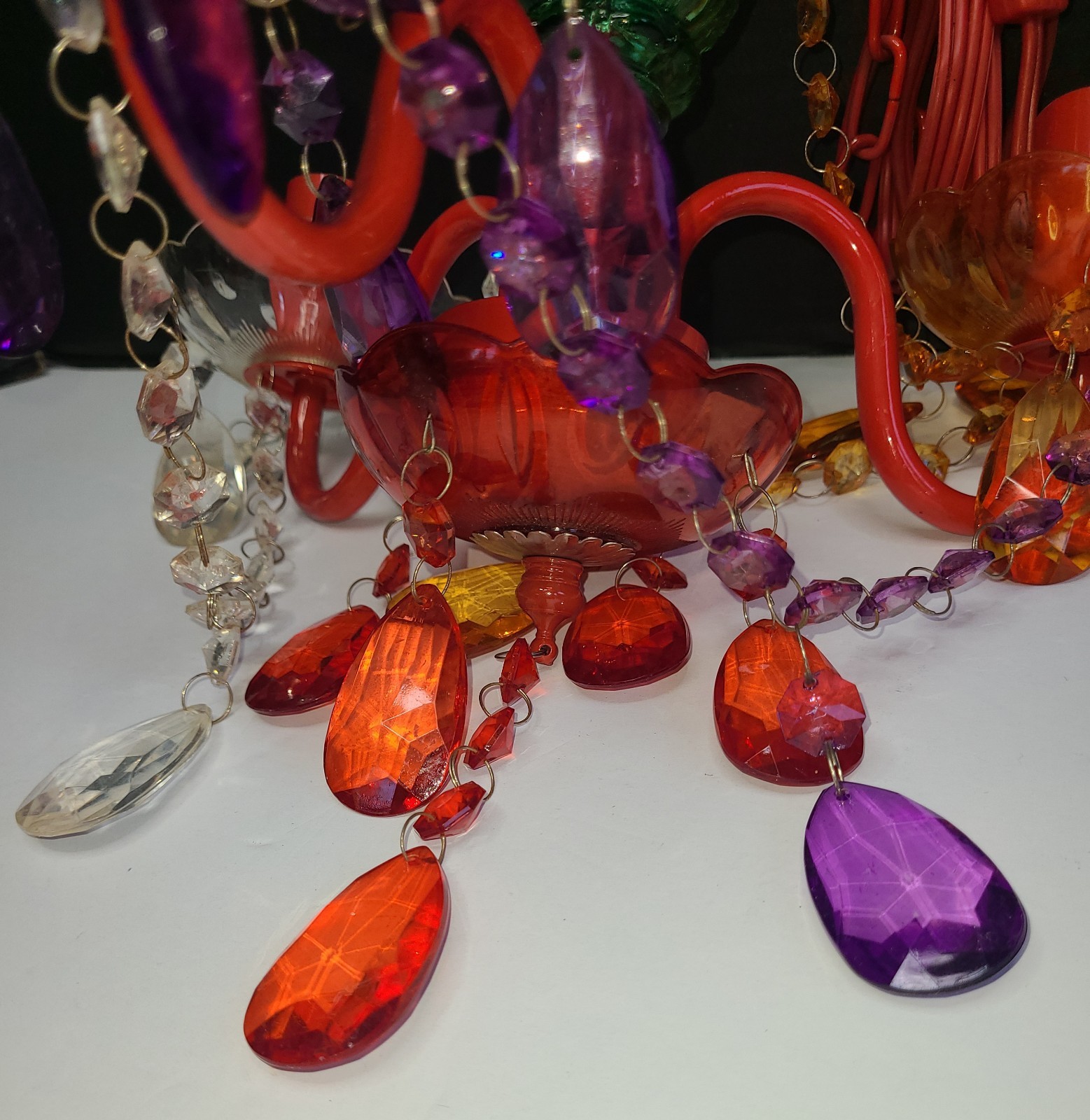 Multicolor 3 Light Chandelier Acrylic Crystal Glass Central Stem Plug In