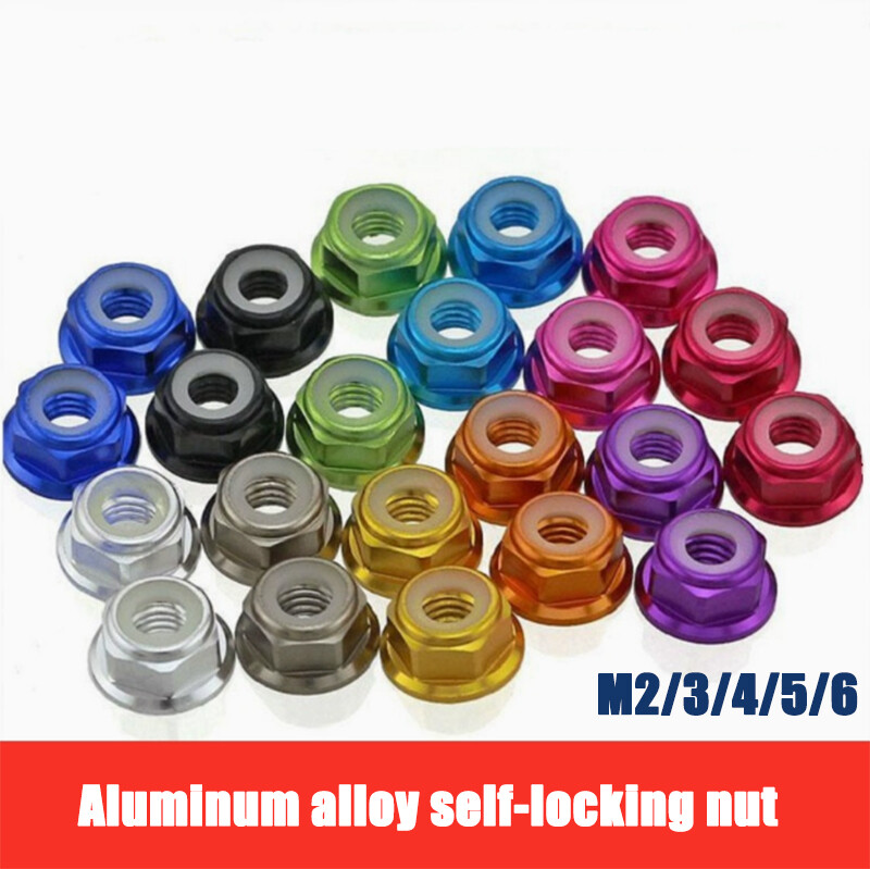 M2/3/4/5/6 Colorful Aluminum Alloy Hex Flange Self-Lock Nuts Nylon Insert Nut