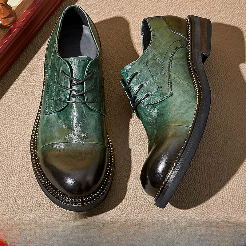 Round Toe Casual Shoes Men Business Formal Genuine Leather Cowhide Wedding Shoes