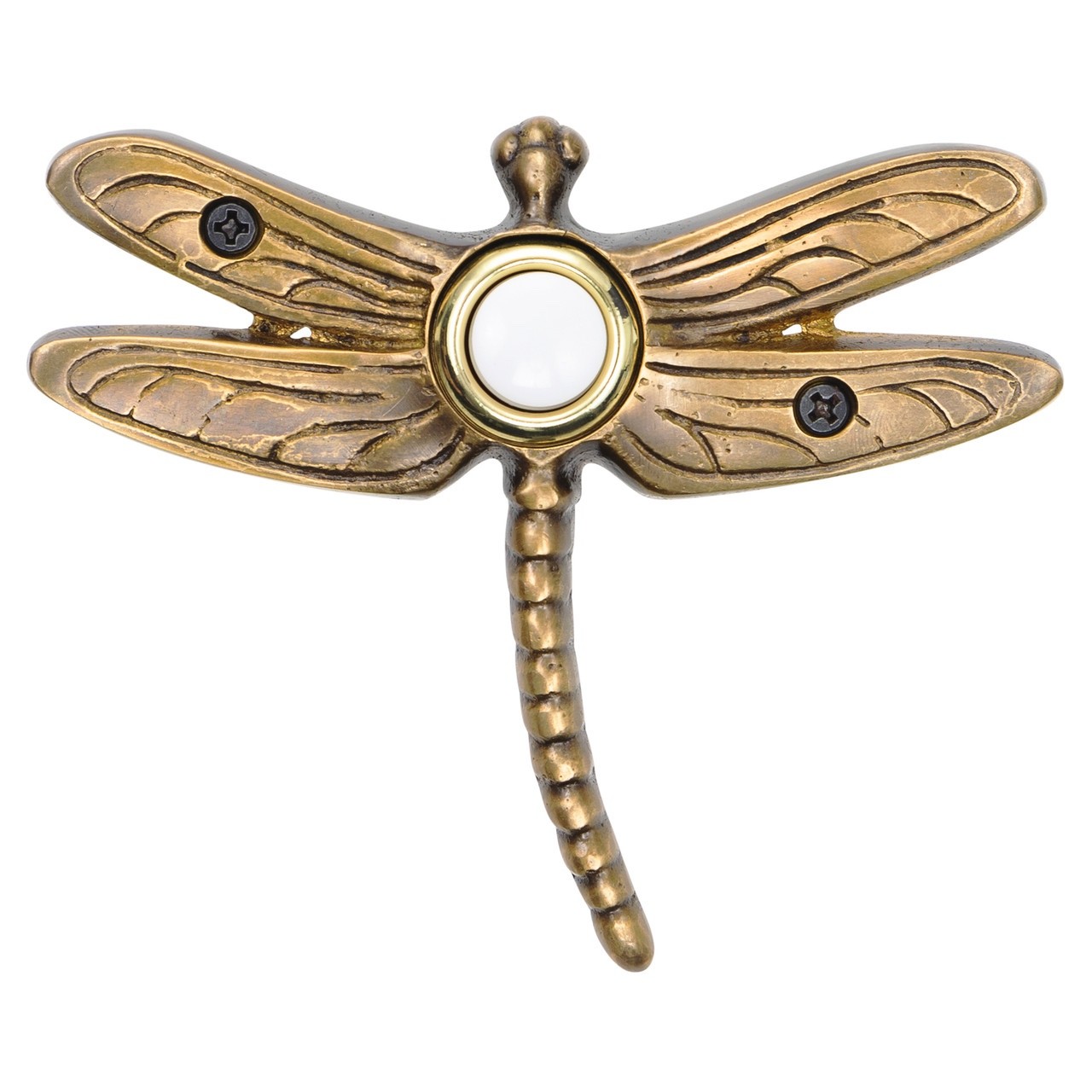 Surface Mount Doorbell Summer Dragonfly Antique Brass Lighted Push Button
