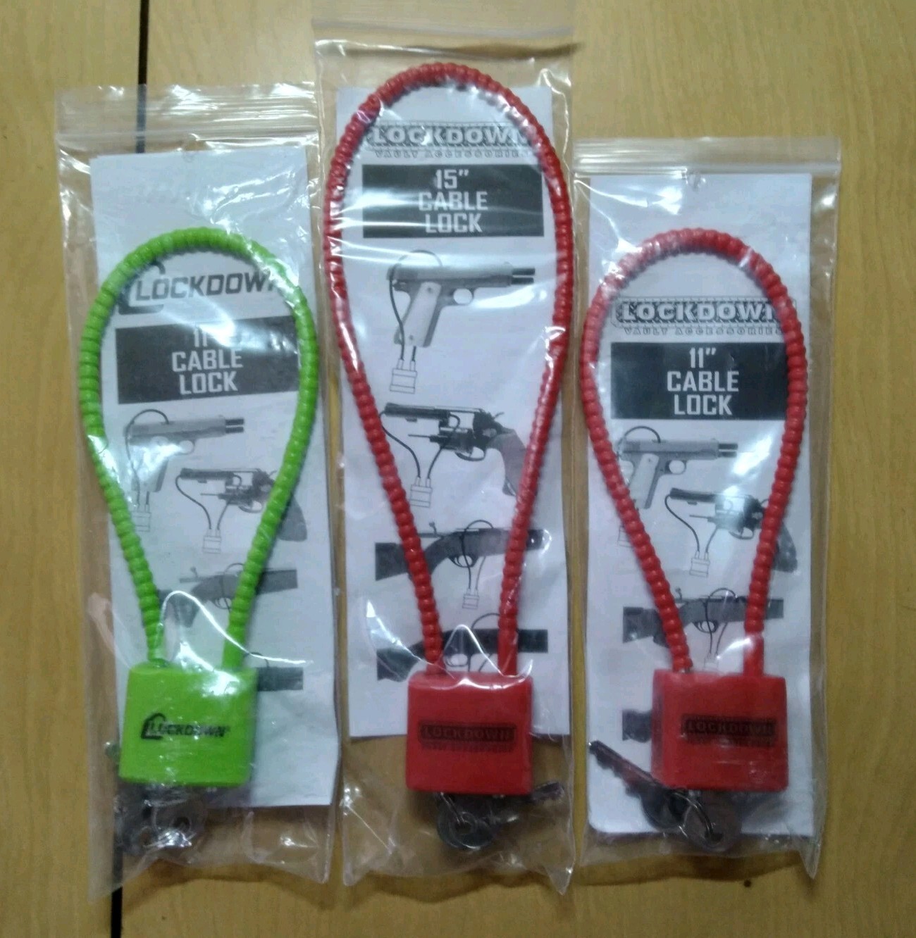 Lockdown Gun Safety Cable Lock, Lot of 3 Locks With Keys New in Package