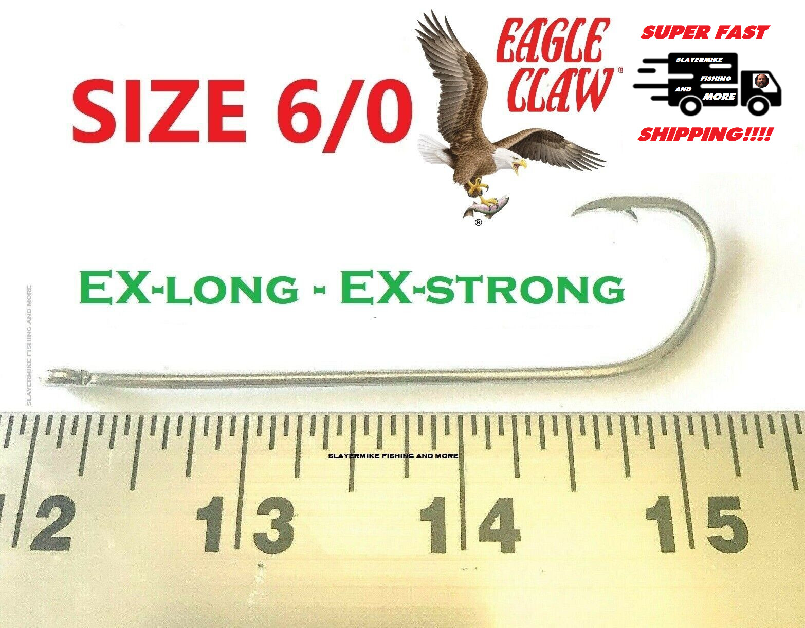 25 Long Shank Fishing Hook  Saltwater Fishhook Long Chrome- size 6/0