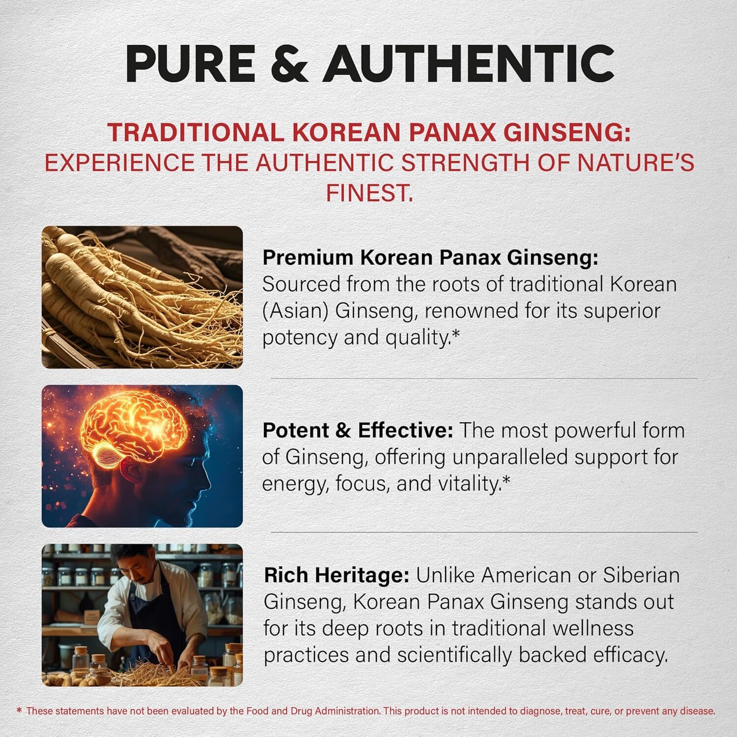 Panax Ginseng 15,000 Mg - Red Korean Ginseng Supplement for Men - Extra Strength