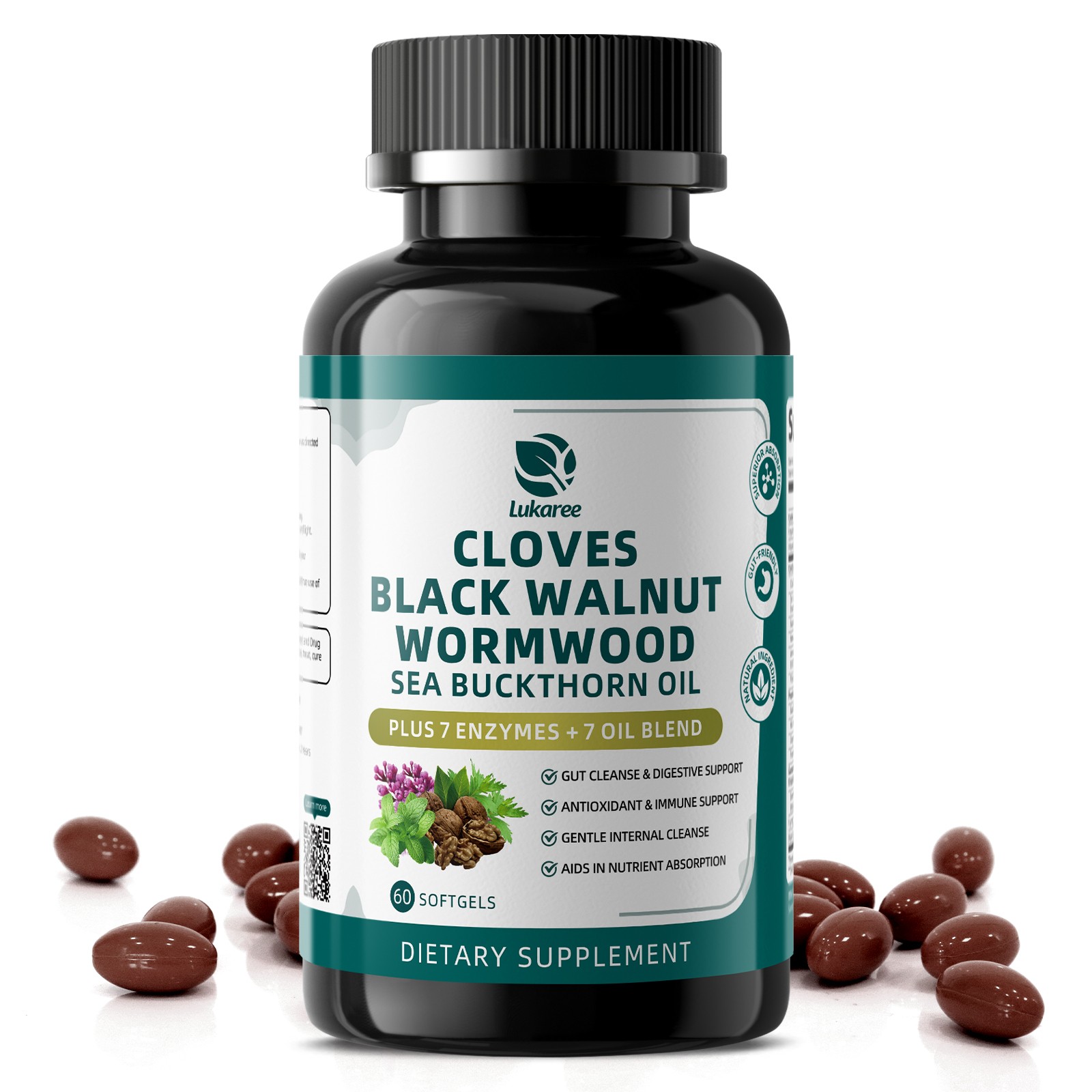 60 Caps Parasite Cleanse - Wormwood, Black Walnut, Cloves - Gut Health Detox