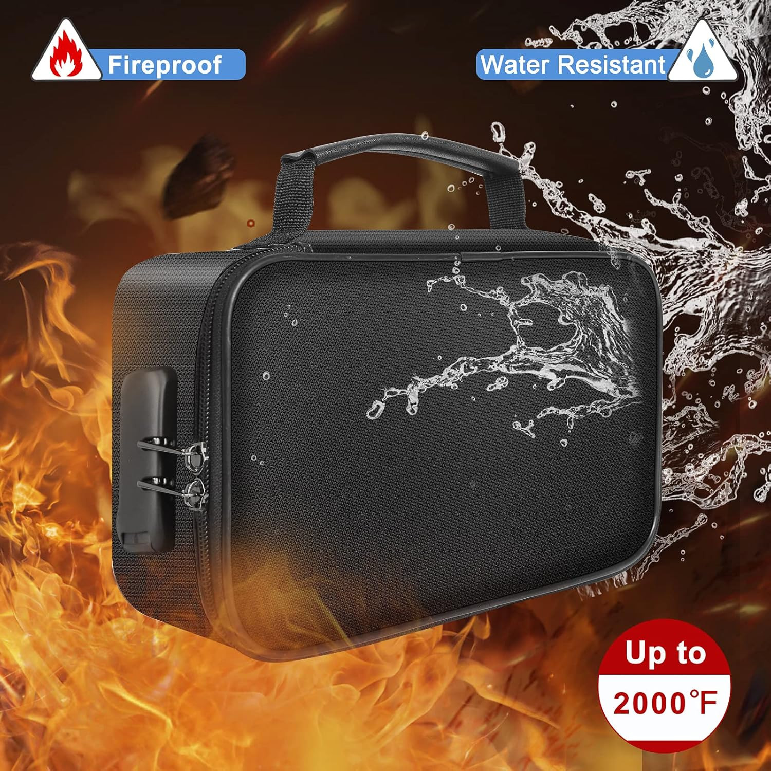 Small Fireproof Storage Organizer Case with Lock(9”x 5.3”x 3.7”), 3-Layer Soft M
