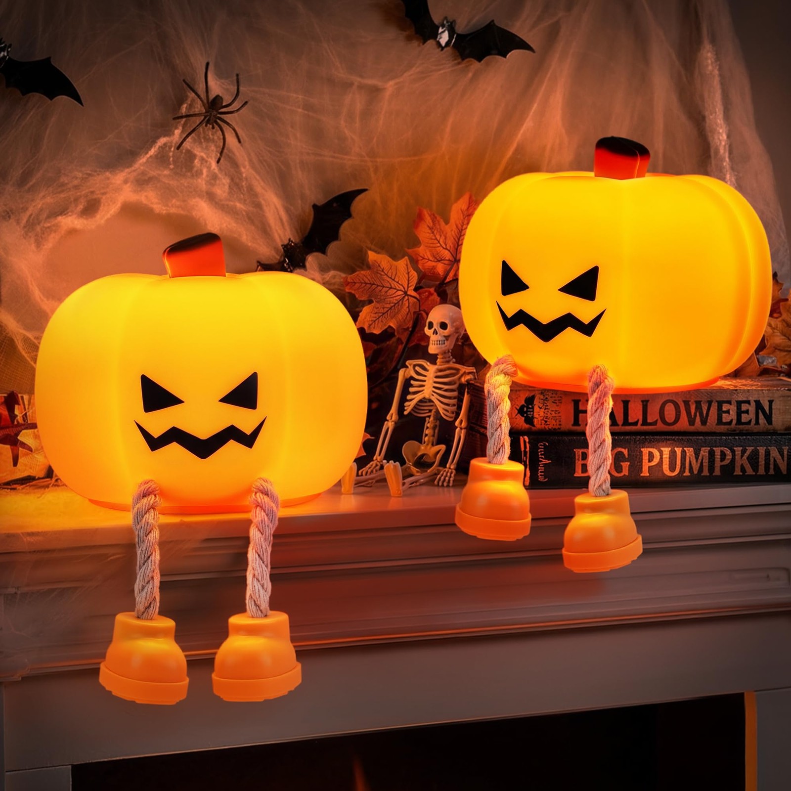 Halloween Night Light, 2 Pack Rechargeable Pumpkin Light Lamps, Silicone Touc...