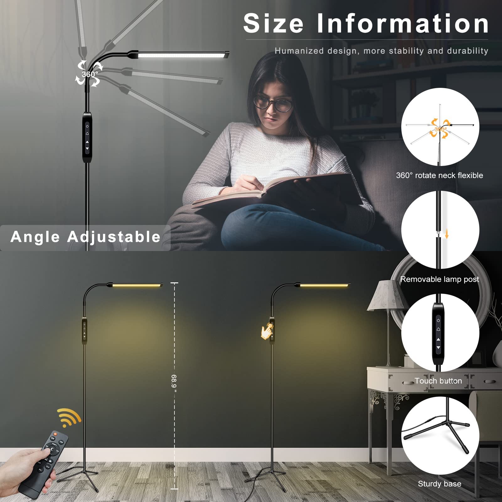 Bright LED Floor Lamp Adjustable Gooseneck Standing Eyelash Light for Eyelash