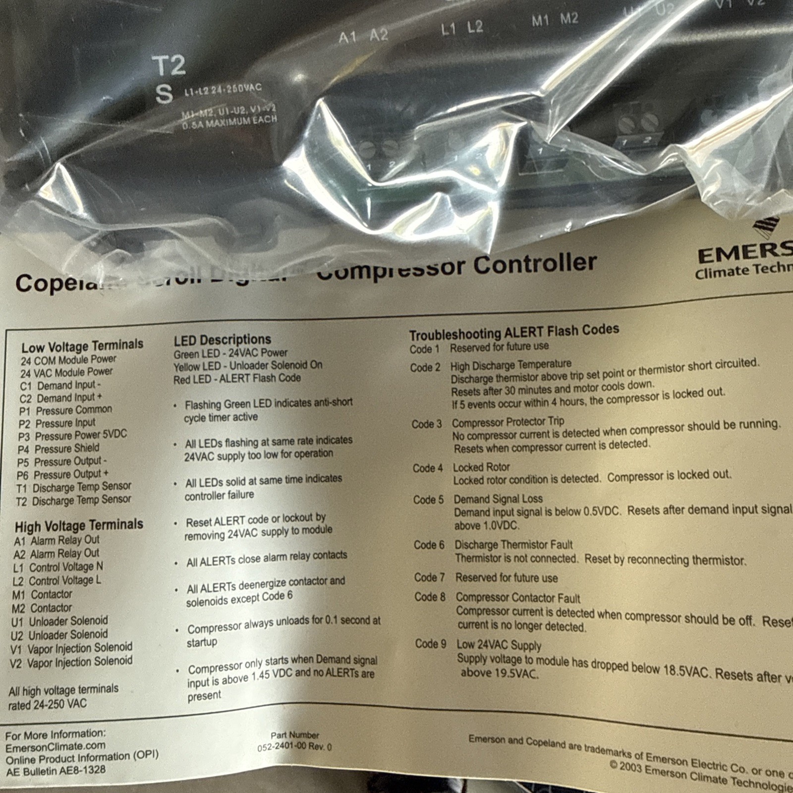 Emerson Climate Tech Copeland Scroll Digital Compressor Controller 543-0024-01