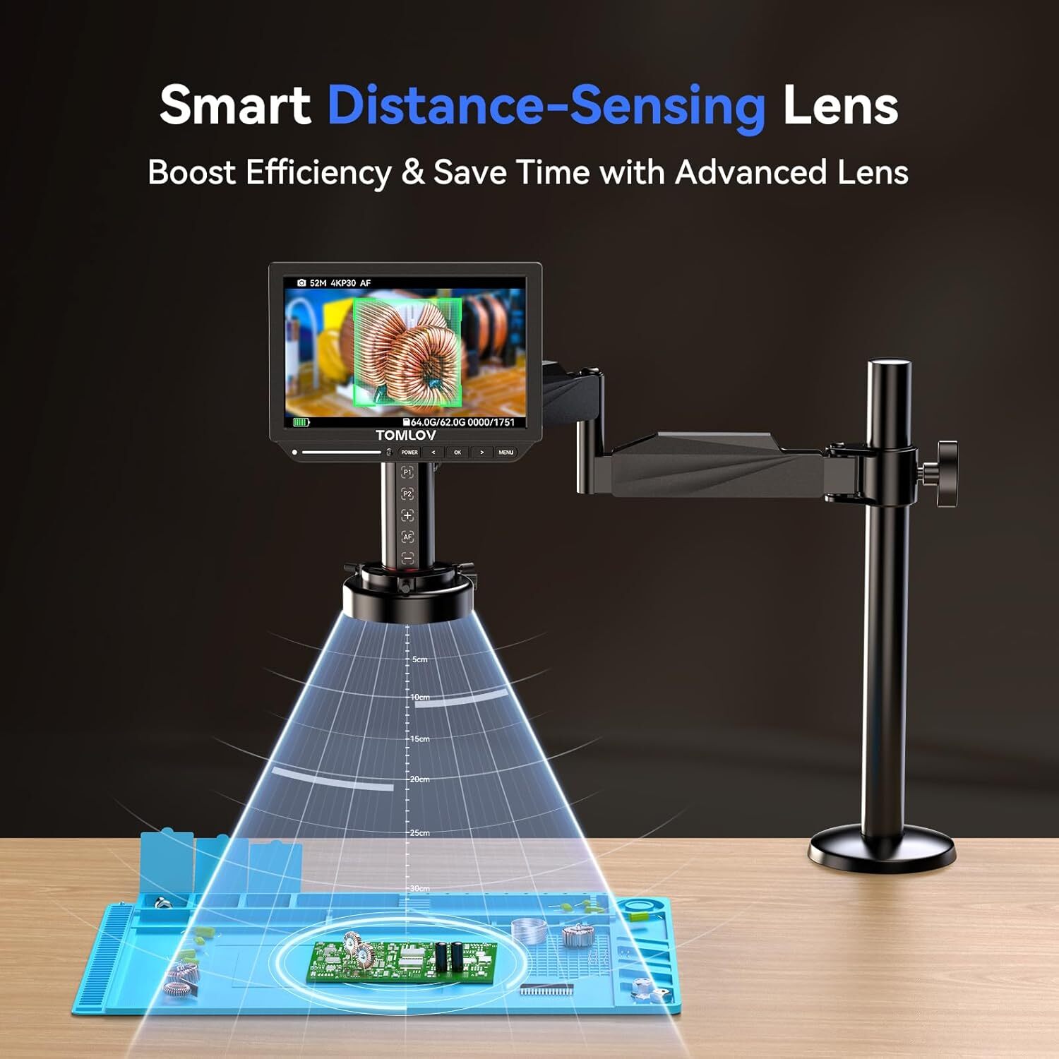 TOMLOV Autofocus 4K Digital Microscope 2000X 8" HDMI Micro Soldering Coin 52MP