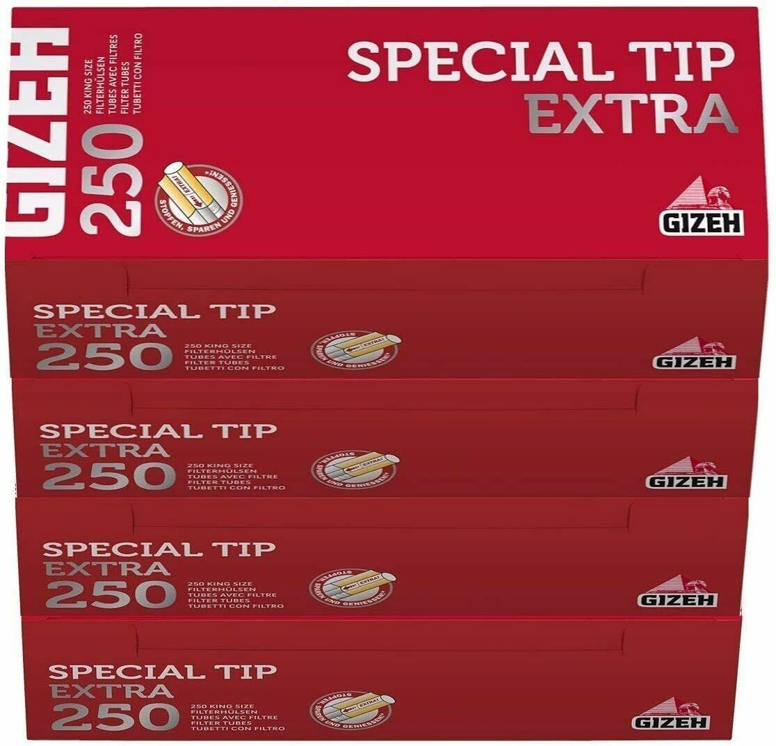 4 X Boxes Gizeh Filter Tubes Special Tip Extra King Size 250 in Box