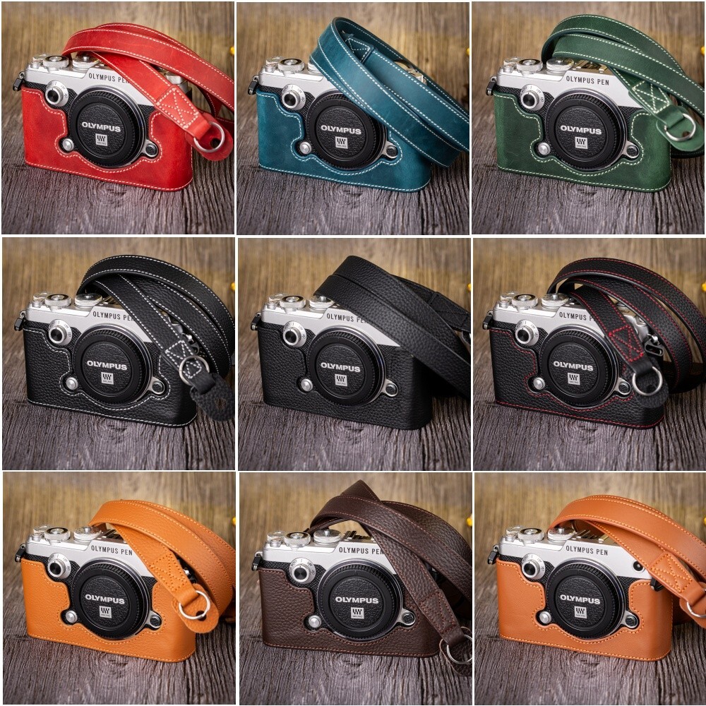 For Olympus PEN-F M43 Handmade Genuine Half Camera Case Bag Cover Shoulder Strap