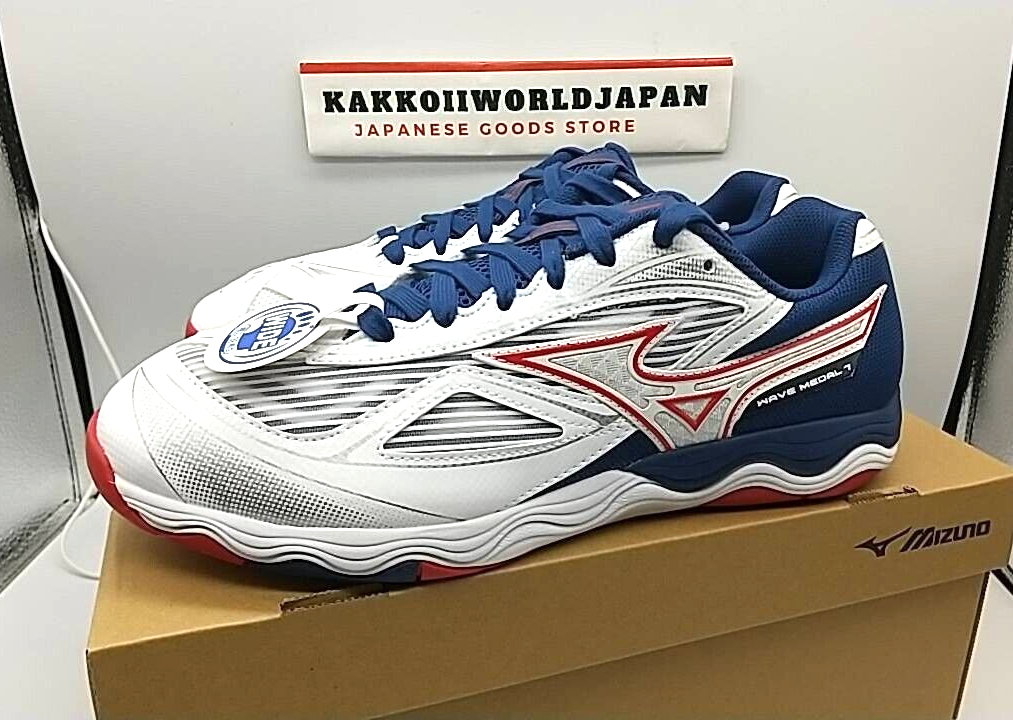 Mizuno Table Tennis Shoes WAVE MEDAL 7 WIDE White/Blue/Navy 81GA241501 2024 NEW