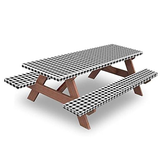 8ft Picnic Table and Bench Cover, Camping Essentials 96" Black-white Checkered