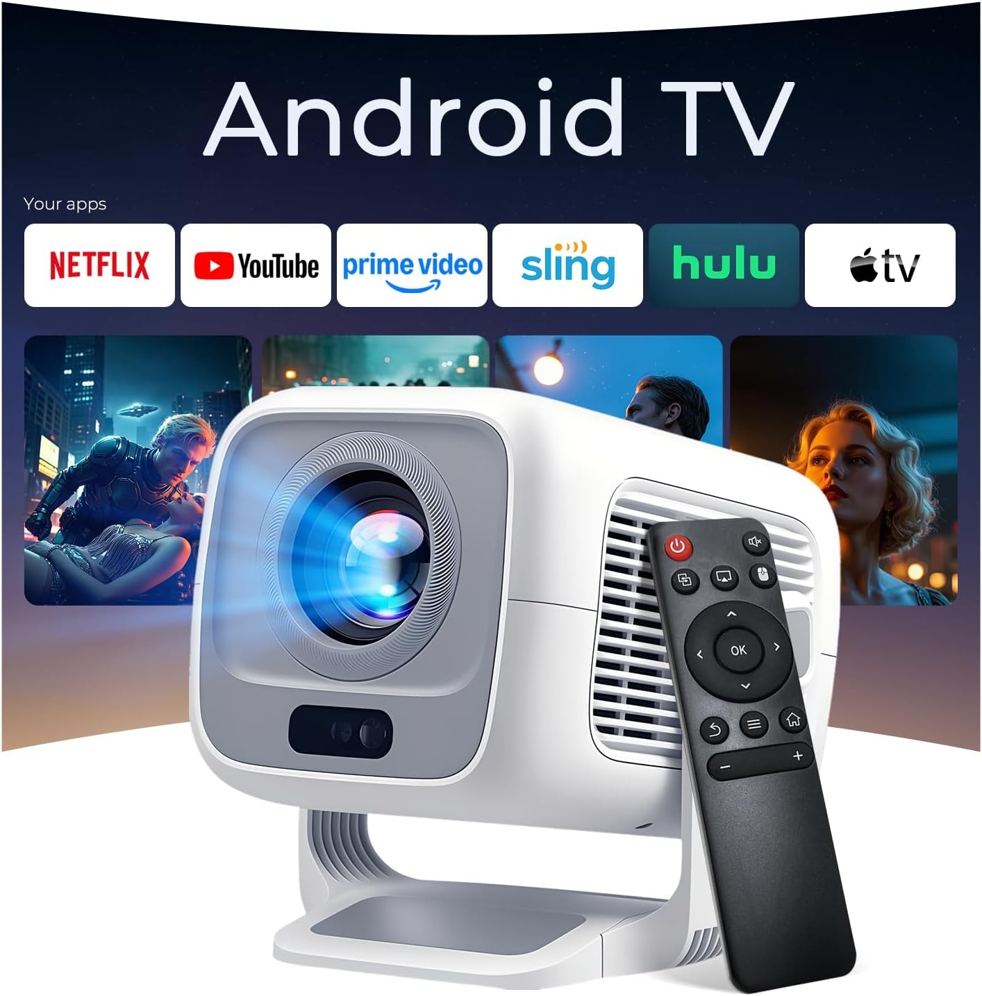 Portable 1080P Smart Projector with WiFi 6, Bluetooth 5.4, Auto Focus & Keystone