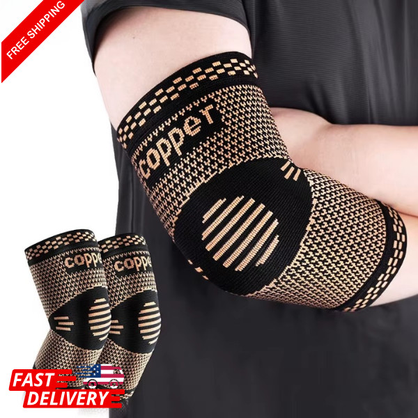 Copper Elbow Brace Compression Support Sleeve Arthritis Tendonitis Joint Pain