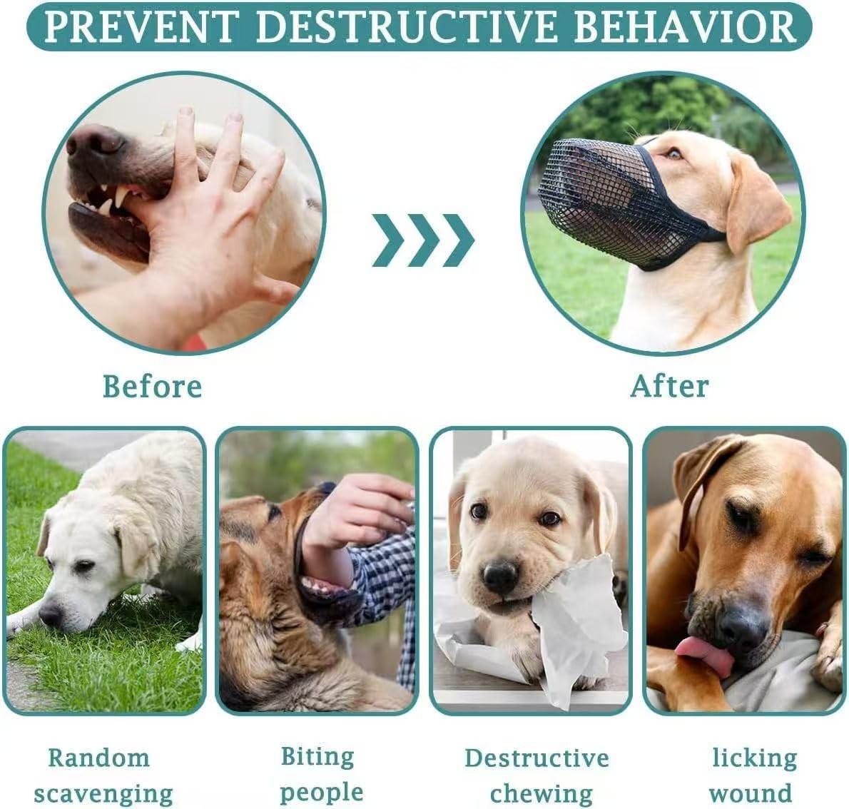 Dog Muzzle Soft Mesh Breathable Adjustable Fit Prevent Biting Chewing Barking L
