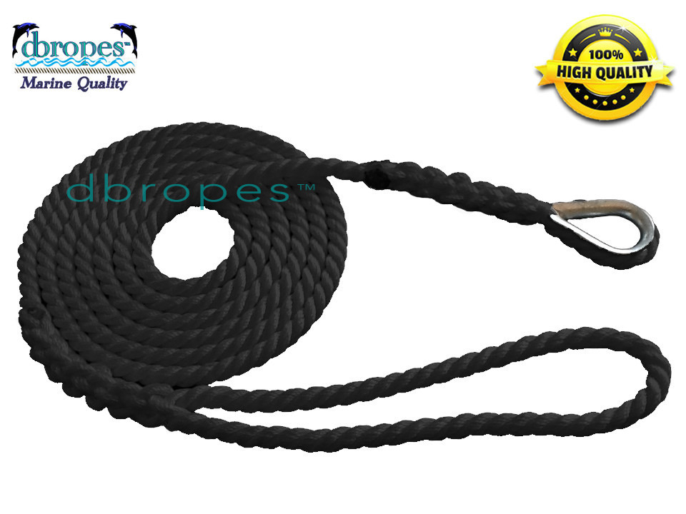 Mooring Pendant 100% Nylon Rope Black 1/2 In X 6 Ft with Thimble TS 6400 Lbs