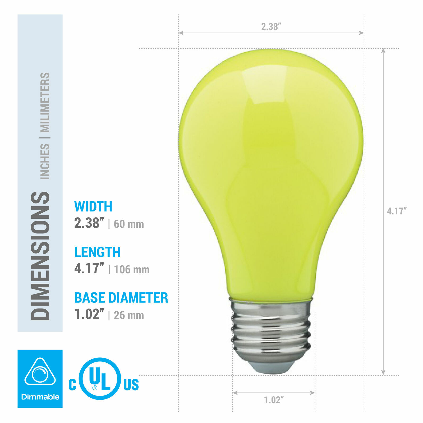 CERAMIC YELLOW LED Bulb A19 Medium E26 8W 60 Watt Equivalent Damp Location Rated