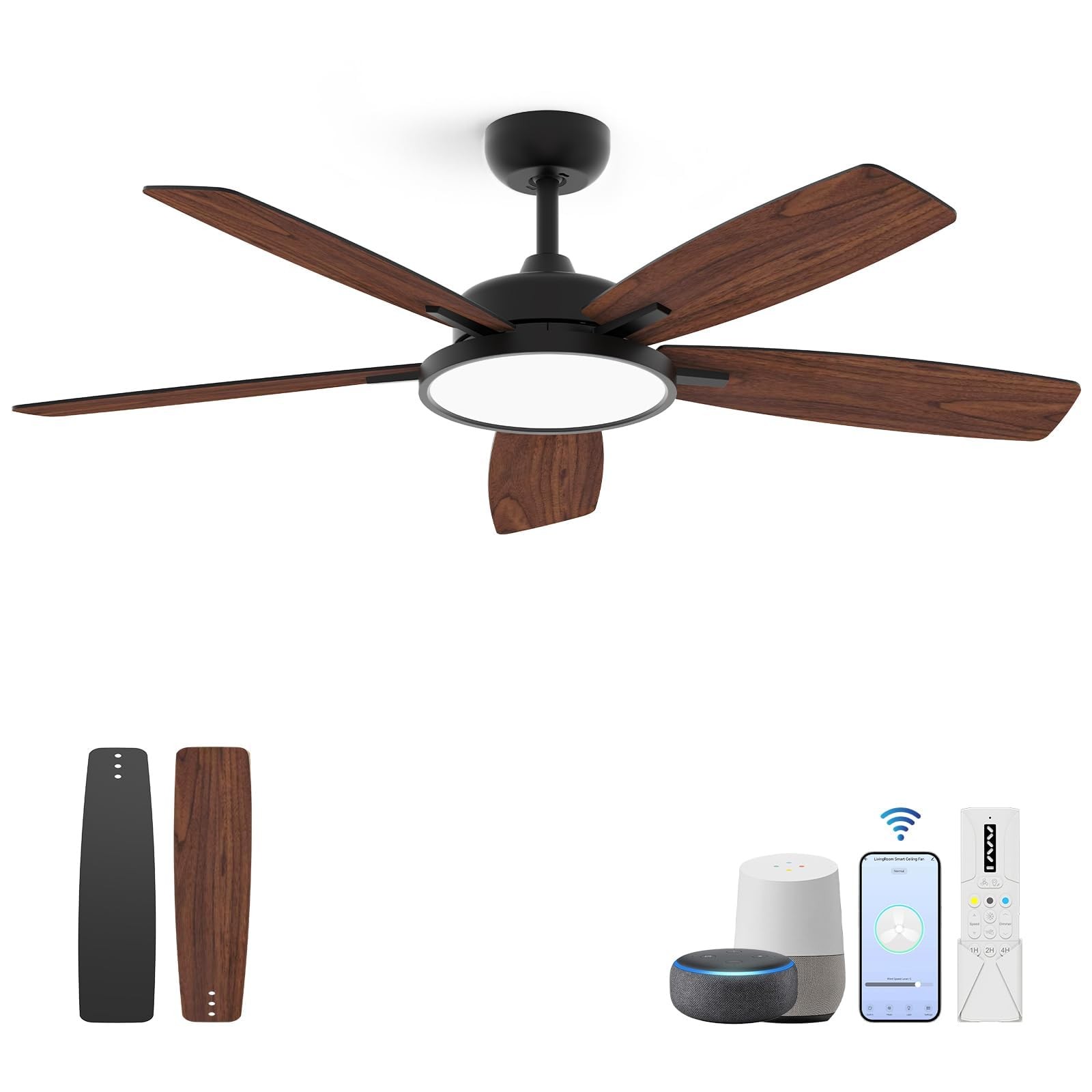 52 Inch Smart Ceiling Fan with Light,App Control,Ultra Silent Reversible DC M...