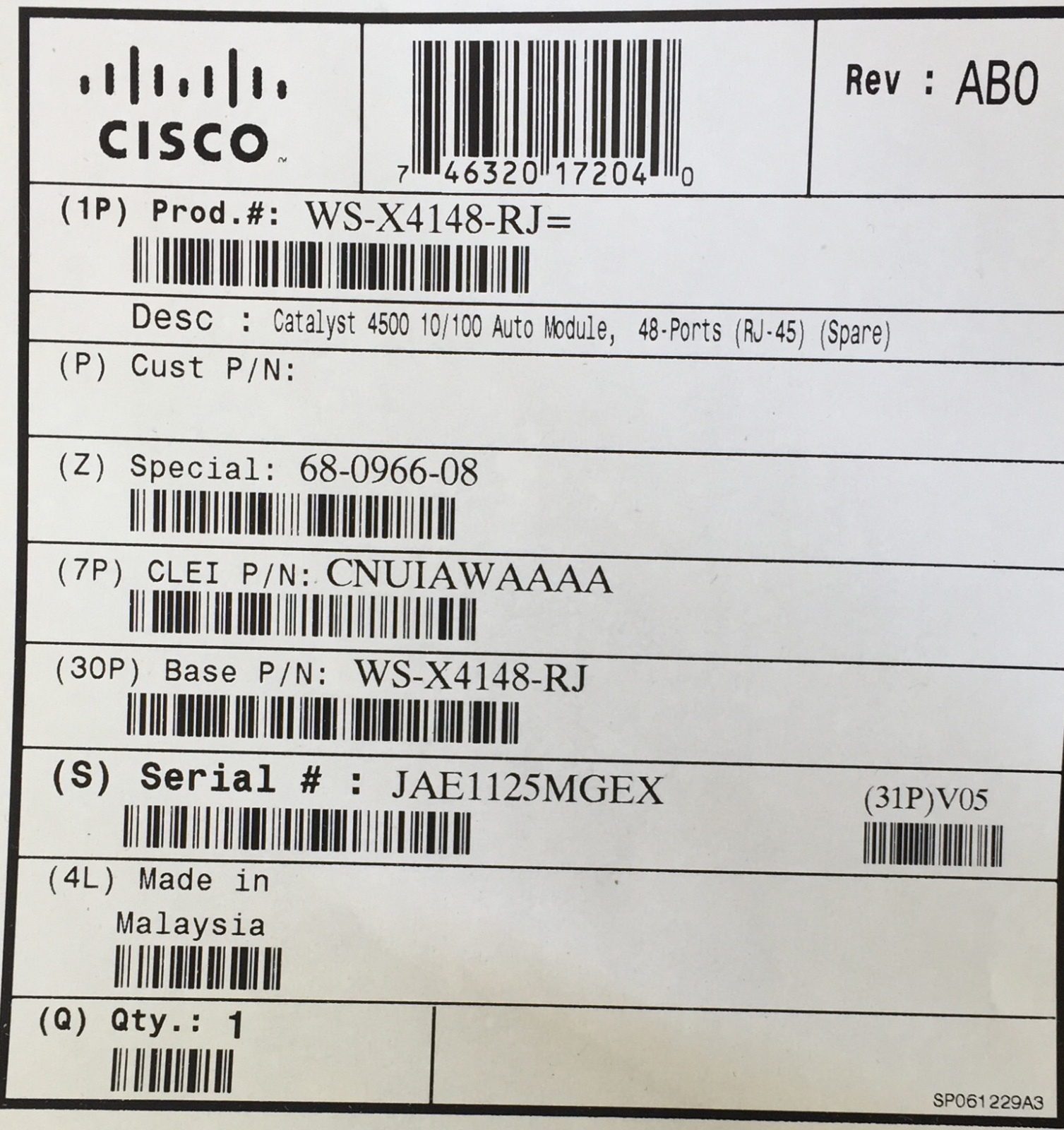 Cisco (WS-X4306-GB) Plug-in module Switch