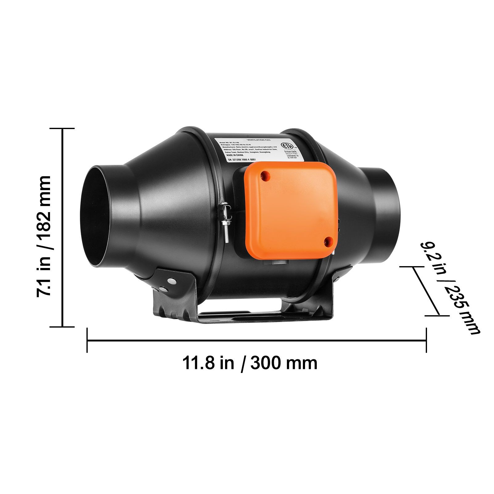 4in 205 CFM Inline Duct Fan EC Motor with Temp Humidity Controller