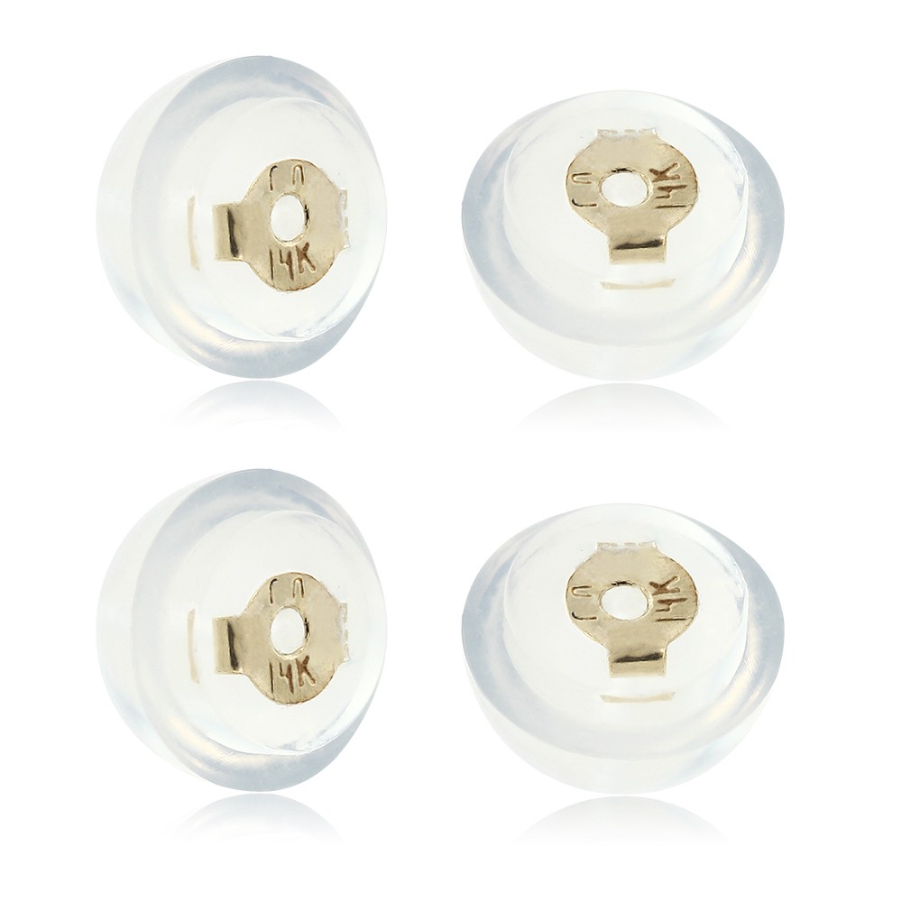 Earring Backs Soft Clear Silicone and 14k Yellow Gold Small 2 Pairs (4 pieces)