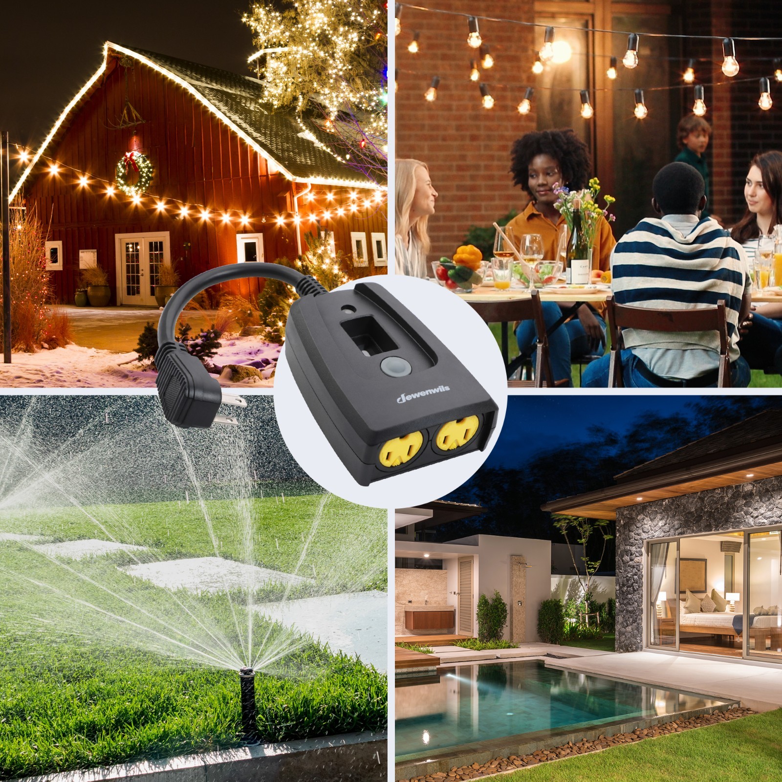 DEWENWILS Outdoor Waterproof Timer, 2-Outlet Plug-in, Countdown, UL Listed, 15A