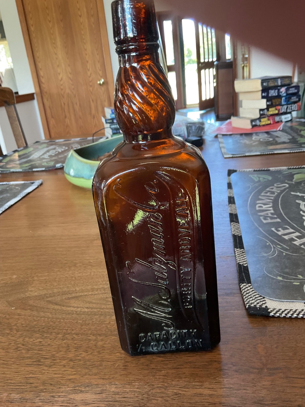 M Salzman Twisted Neck Amber Whiskey Bottle 1/5 Gallon