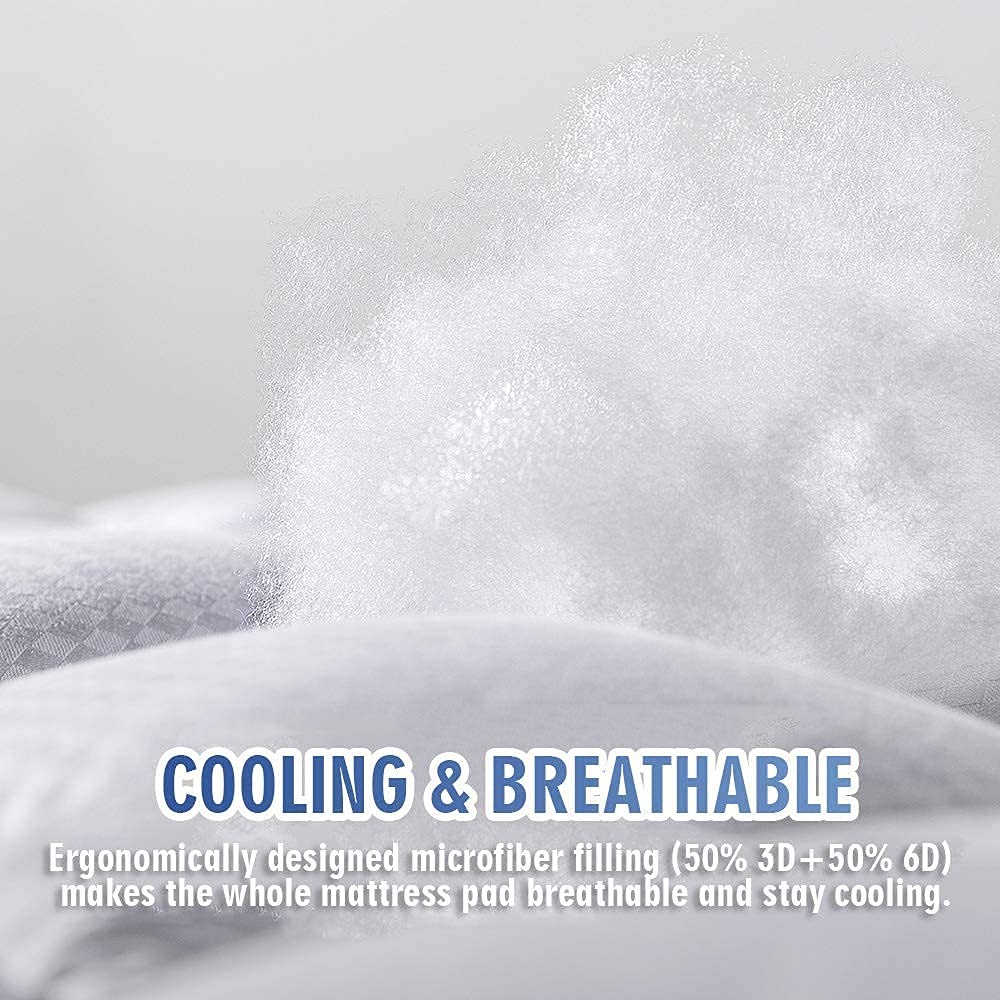 MATBEBY California King Mattress Pad - King, White - Curvy Pattern