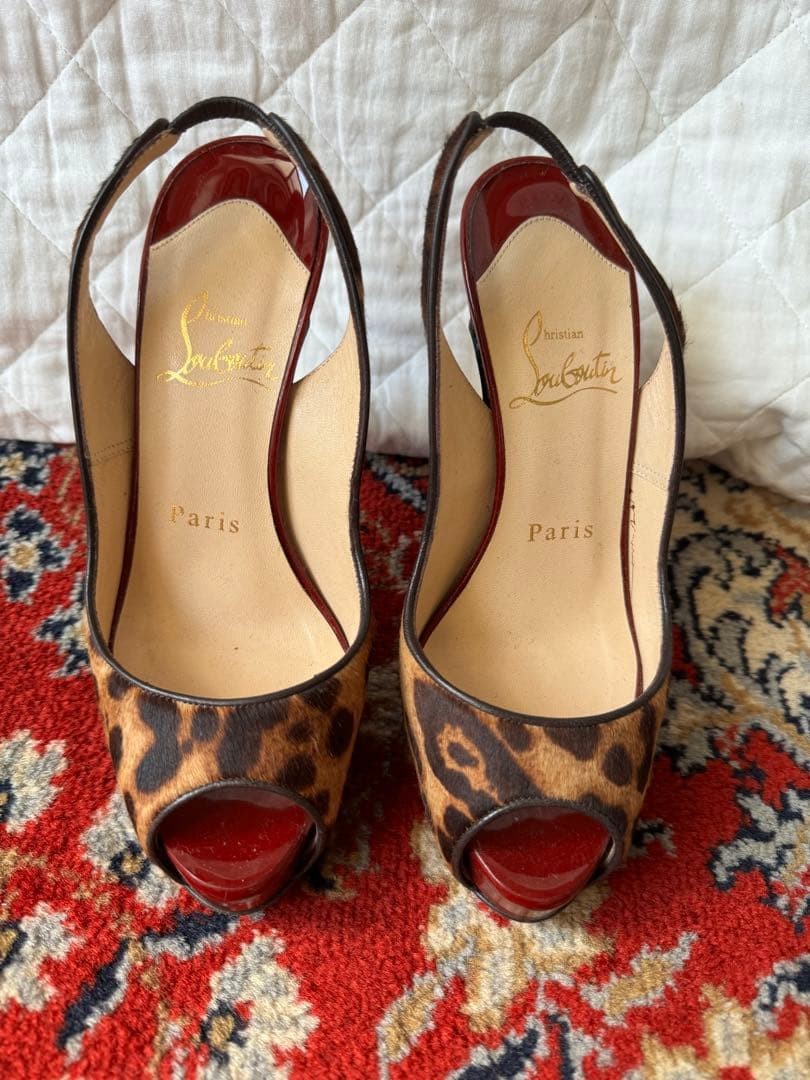 Rare Christian Louboutin Panther Hair Calf Sandals Leopard Size EU34.5/US4.5