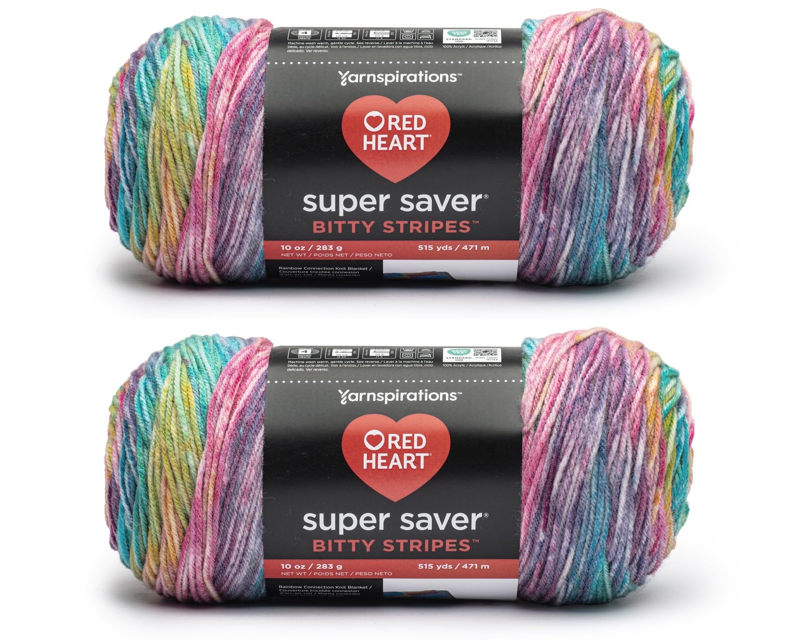 Super Saver Bitty Stripes Unicorn Mane Yarn - 2 Pack of 283g/10oz - 100% Acry...