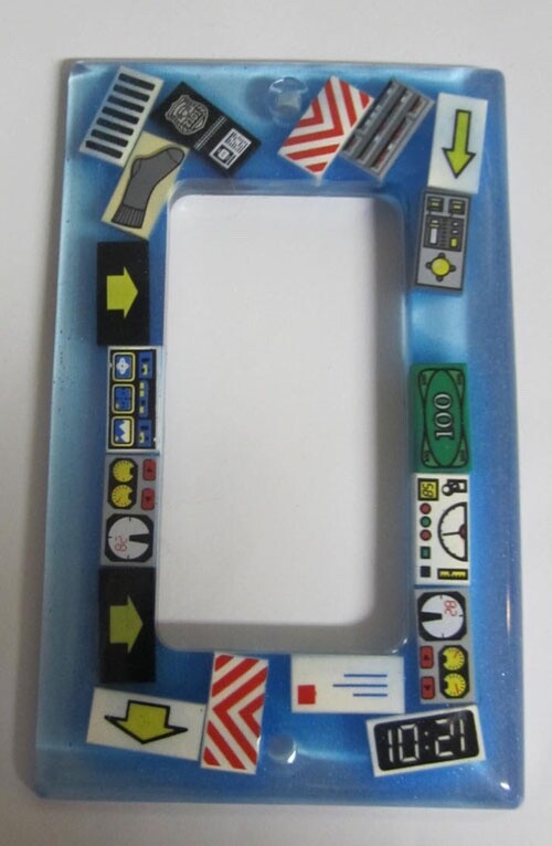 LEGO filled Resin Single Panel - Blue w/Decorative Pieces - (1 Piece)