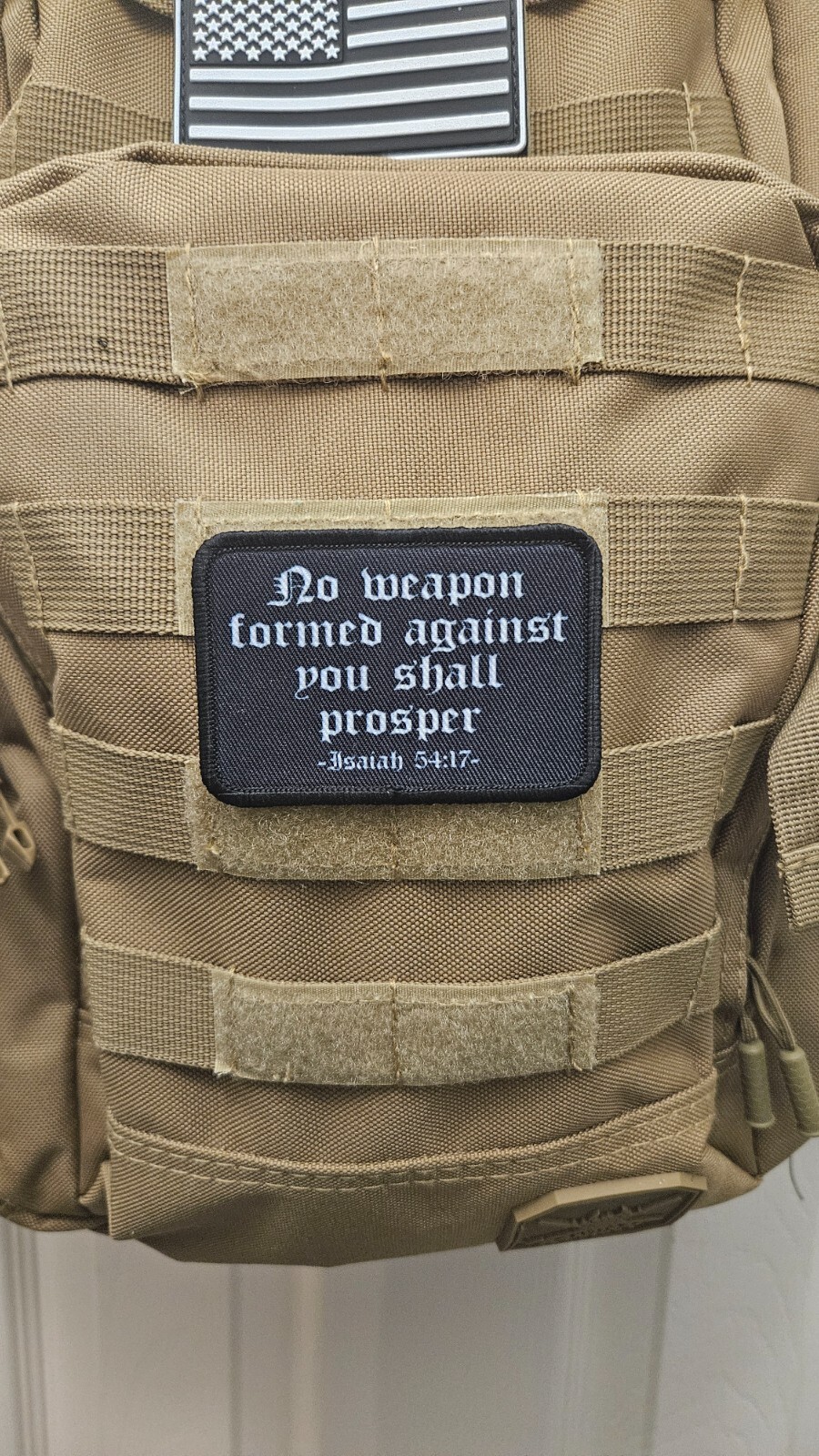 No weapon formed Isaiah 54:17 bible 2"x3" hook & loop removable morale patch