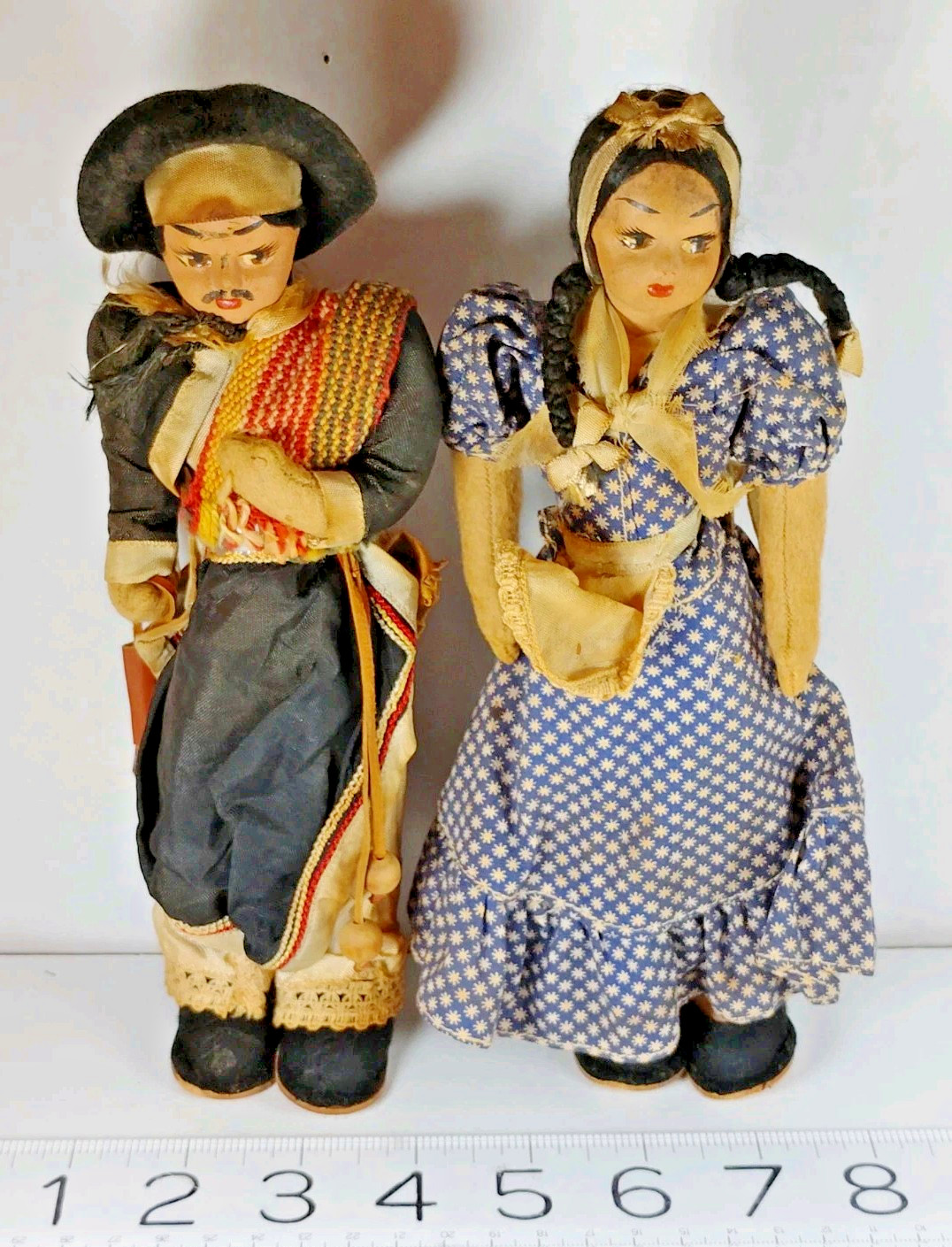 50-60's Pair Vintage South American Dolls Folk Art Boy Girl  READ
