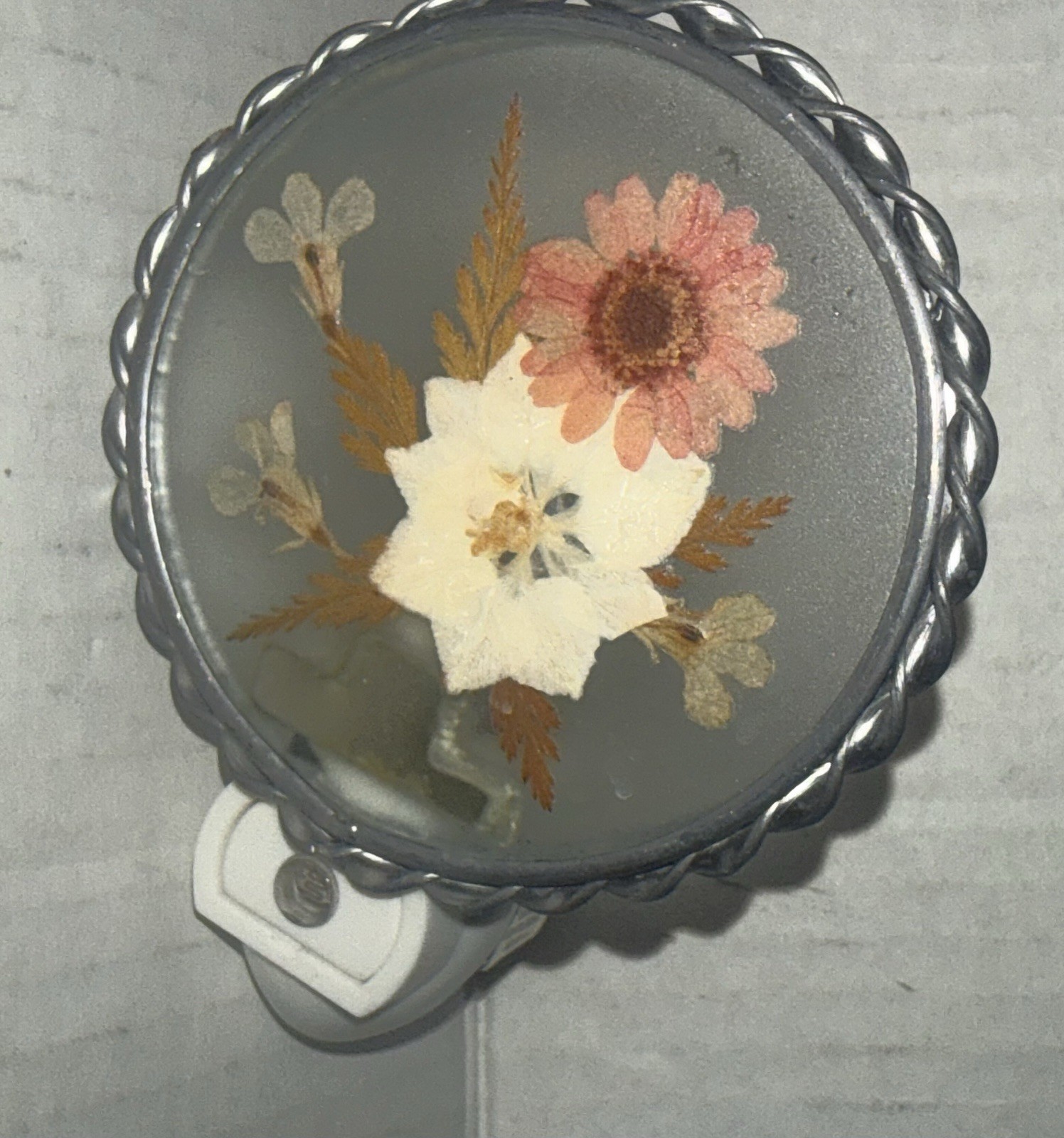 Vintage Pressed Flower Glass Night Light Handmade Floral Botanical Decor Plug In