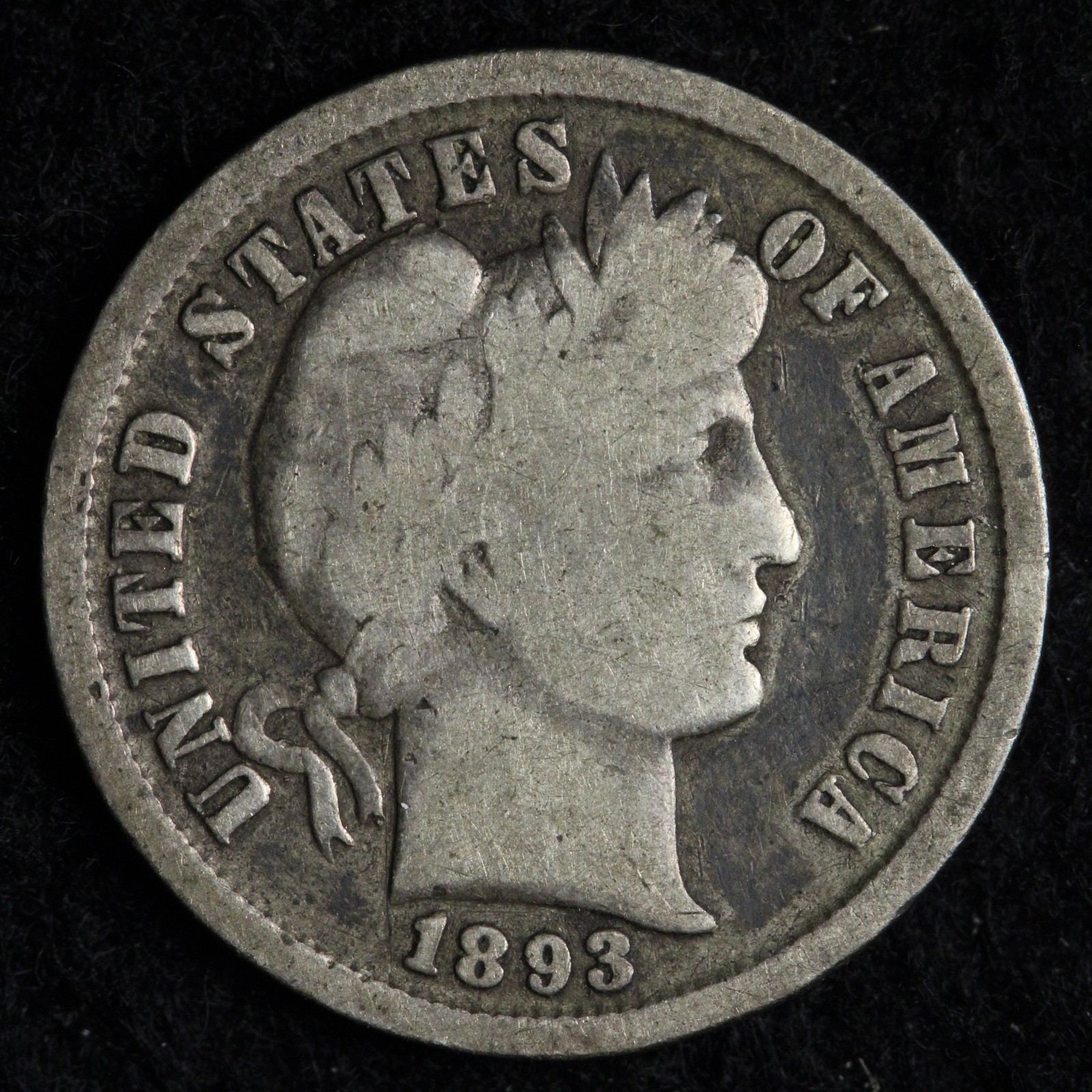 1893 Barber Silver Dime FINE E277 TACV