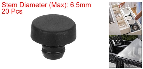 20Pcs Glass Table Top Bumpers with Stem Black Bumpers for 6.5mm/0.26" Hole