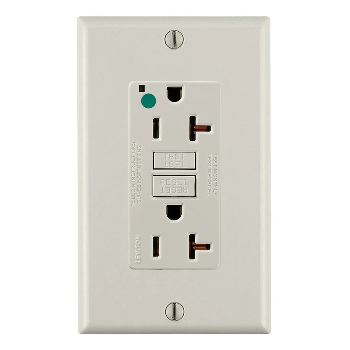 Leviton GFNT2-HGT SmartlockPro Slim Self-Test GFCI Receptacle 20A 125V
