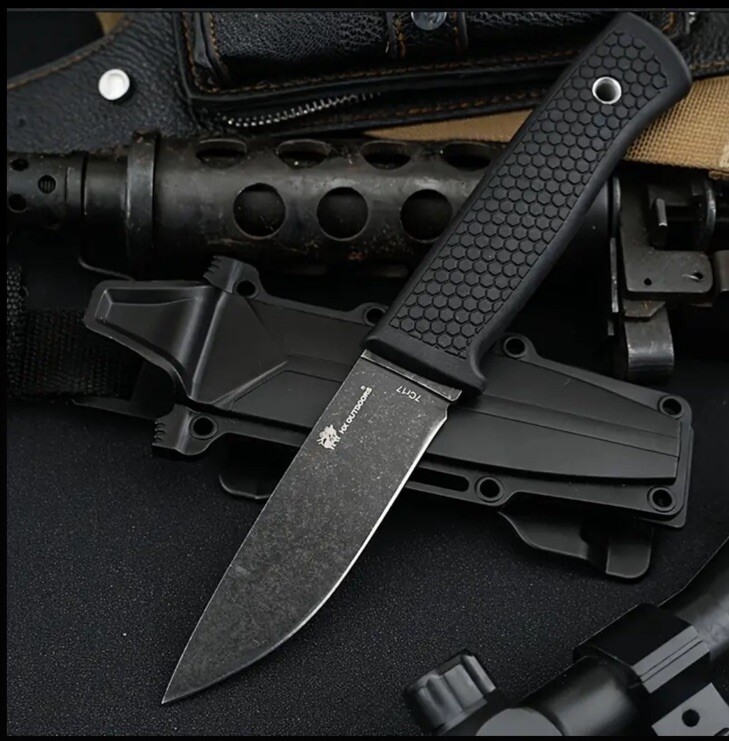 HX Outdoors Fixed Blade Knife Rubber Handle Drop Point w/ Sheath
