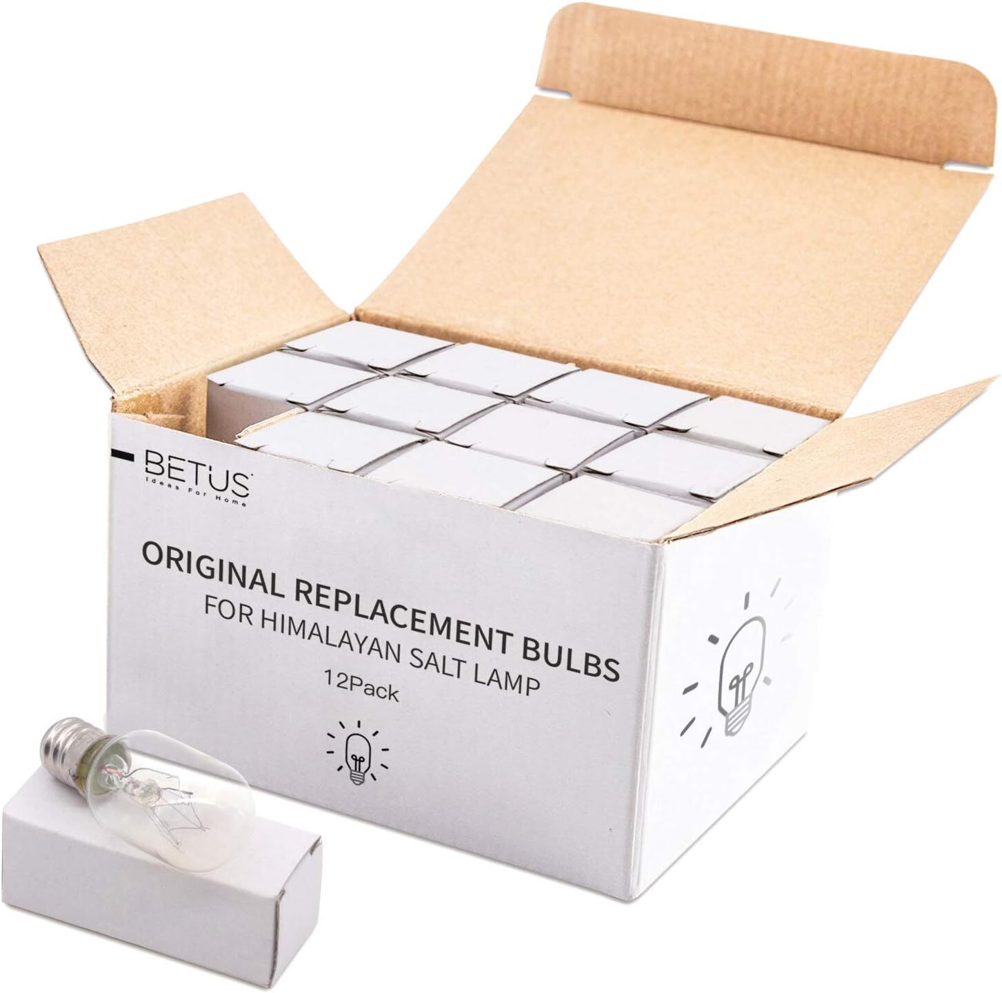 Betus 12 Pack Long Lasting 15 Watt Dimmable E12 Socket Warm White Salt Lamp Bulb