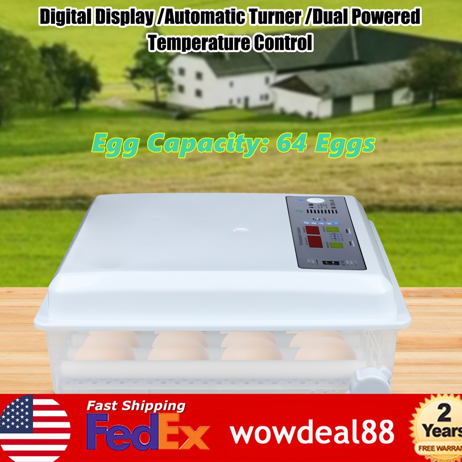 Egg Incubator 64 Eggs Fully Digital Automatic Hatcher Fits Hatching Chicken Farm