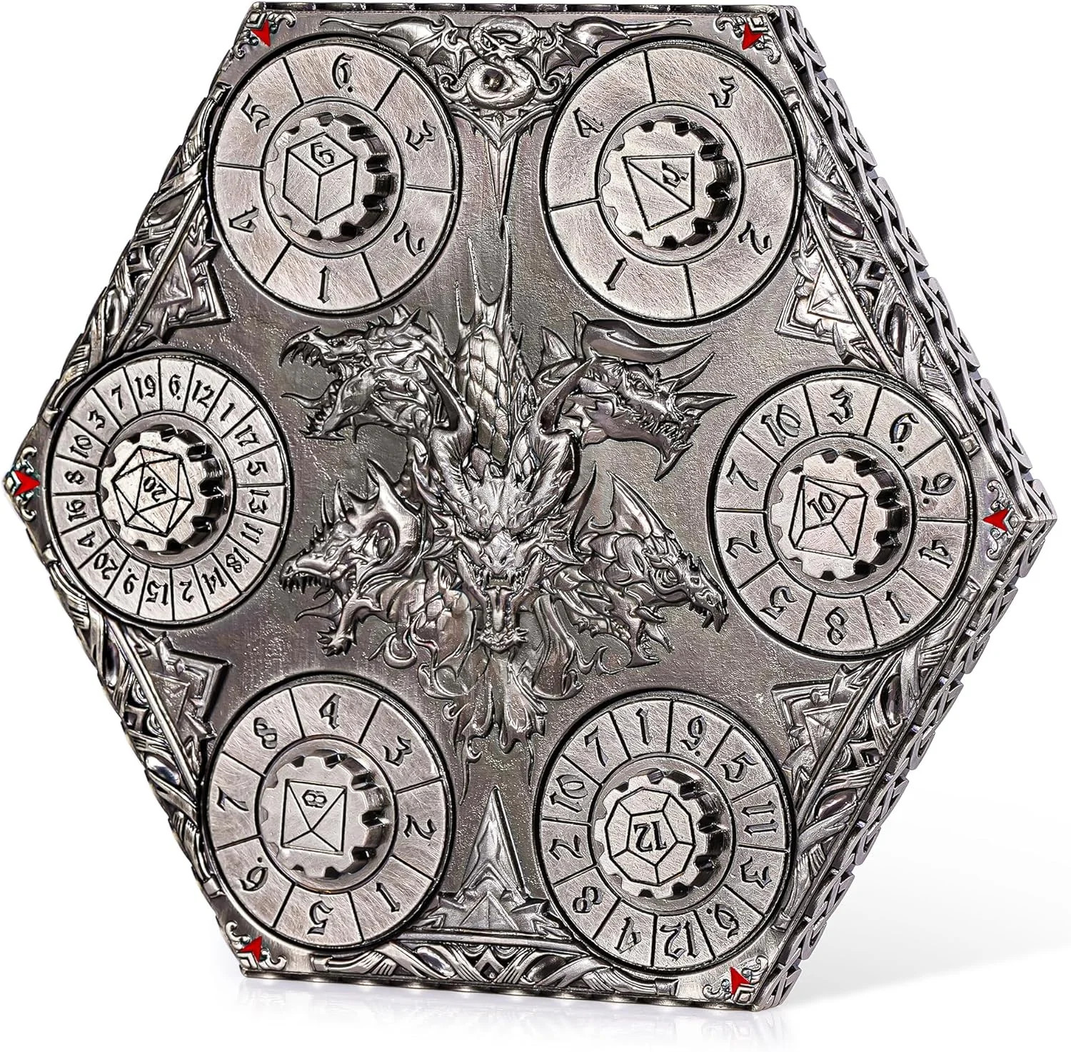 DND Dice Set, 7 in 1 Metal Spin-Dial Dice with Storage Bag, Portable Celtic Knot